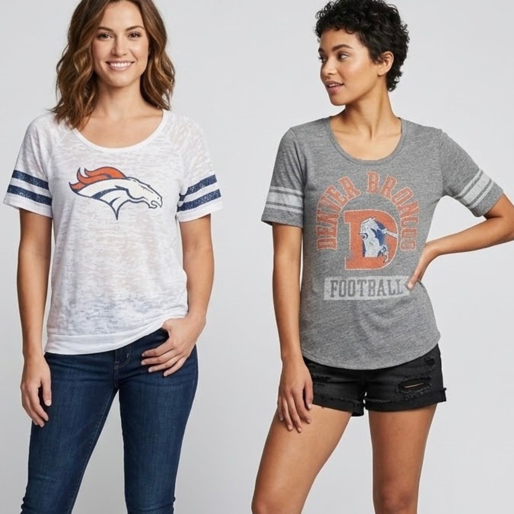 Denver Broncos NFL T-Shirt Bundle G-III Burnout & Junk Food Vintage Gray SZ M